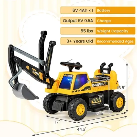 Costway Kids Ride on Excavator Digger Electric Construction Vehicles with  Lights & Music image {2}