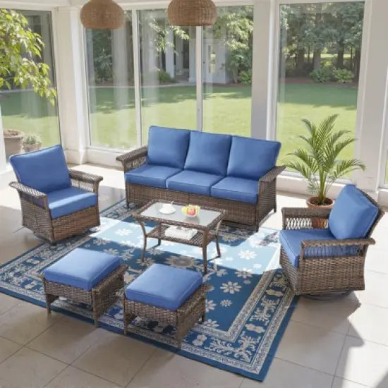 Belord 6 Piece All Weather Wicker Patio Furniture Set, Outdoor Conversation Set with Patio Sofa Couch Swivel Patio Chairs Coffee Table and Ottomans image {17}