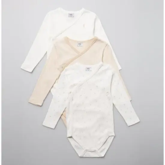 Stellou & Friends Cotton Crossbody Long Sleeve Onesies - 3 pk of Bodysuits for Babies image {3}