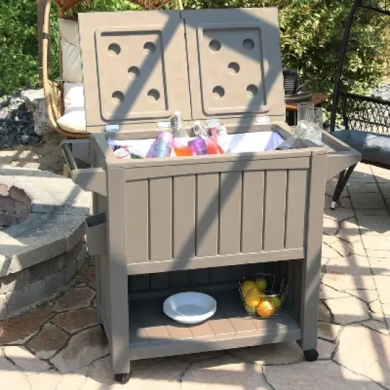 Sunnydaze Rolling Patio Serving Cart with Prep Table, Cooler and Storage image {9}