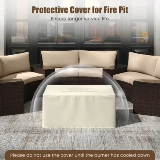 Costway 2 PCS Outdoor Rattan Fire Table Set with Tank Cover Tempered Glass Tabletop Brown/Black/Gray image {7}