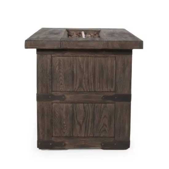 Arnton Outdoor 40000 BTU Rectangle Fire Pit Wood Brown - Christopher Knight Home image {6}