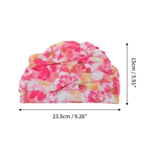 Unique Bargains Polyester Flower Pattern Swim Cap 5.91"x9.25" Pink White 1 Pc image {3}
