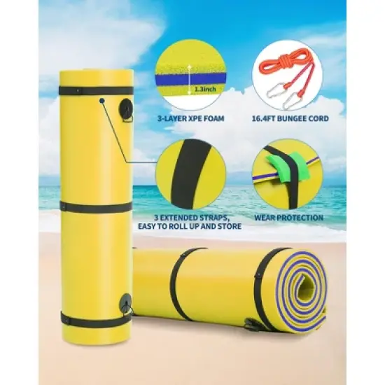 GustoWave Lily Pad Floating Mat for Lake & Pool, 9' Extra Large Floating Water Mat, 3-Layer Tear-Resistant XPE Foam Suitable for Adults, Yellow image {4}