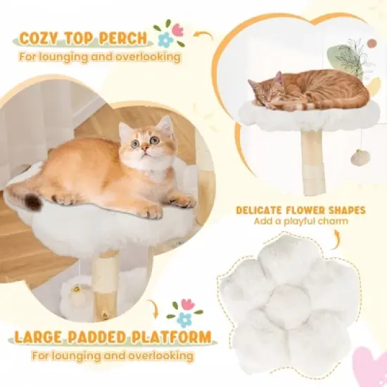 Tangkula Cute Solid Wood Cat Tree Natural Branch Modern Flower Cat Tower w/Soft Long image {7}