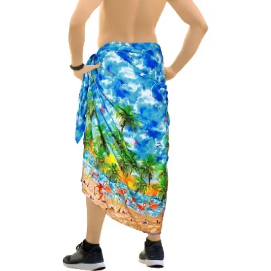 HAPPY BAY Men's Beachwear Wraps Swim Bath Trunk Swimsuit Regular Surfing Swimwear Summer Sarong Long Pareo Wrap One Size Blue, flamingo image {2}