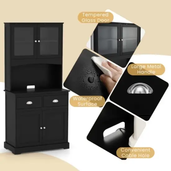 Costway 67'' Storage Cabinet Closet Kitchen Pantry Cupboard with Adjustable Shelves Black/White image {7}