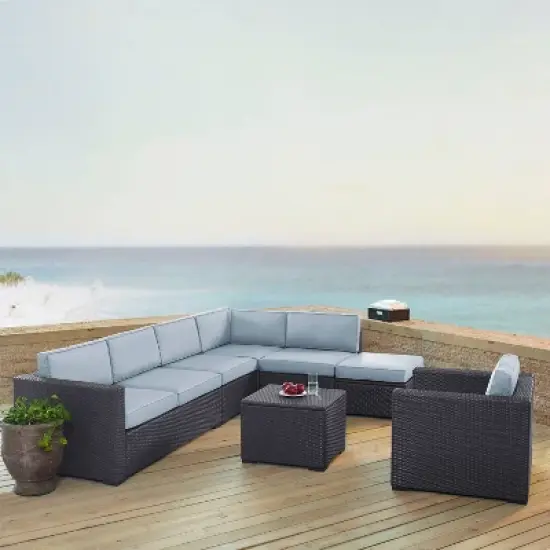 Biscayne 6pc Outdoor Wicker Sectional Set - Mist - Crosley image {1}