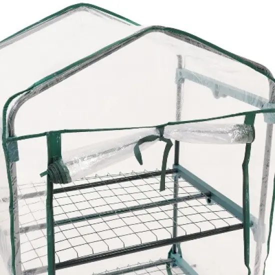 Sunnydaze Outdoor Portable Growing Rack 2-Tier Greenhouse with PVC Roll-Up Door - 2 Shelves - Clear image {2}