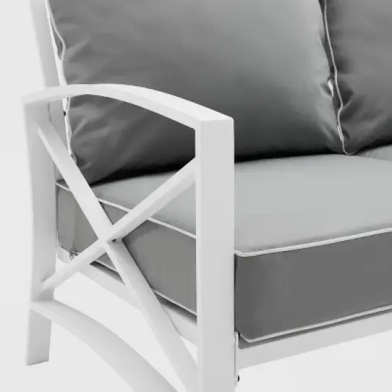 Kaplan Outdoor Metal Sofa White with Gray Cushions - Crosley image {10}