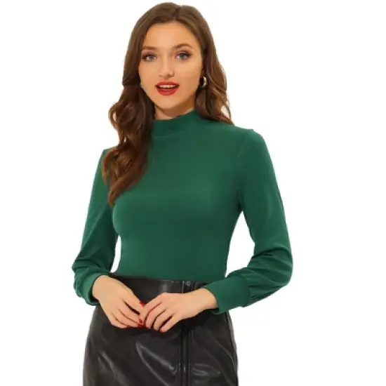 Allegra K Women's Mock Neck Puff Long Sleeve Slim Fit Knit Blouse image {7}