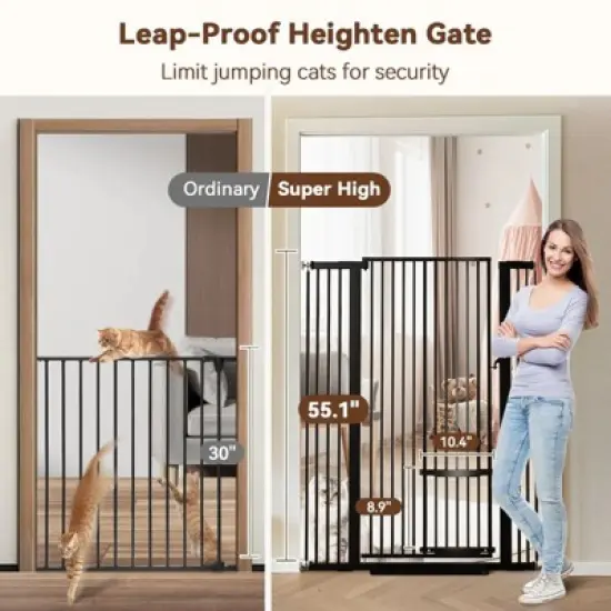 GOTGELIF Pet Gate 55.1" Extra Tall 29.5-40.6" Wide Auto Close Pressure Mount Gate - Adjustable Cat Door image {2}