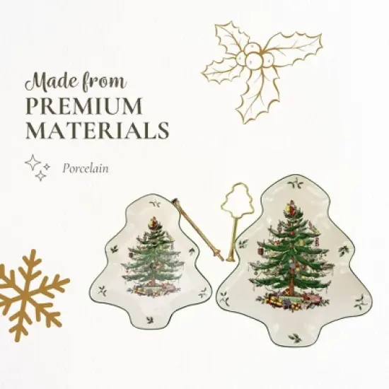 Spode Christmas Tree 2-Tiered Server, Tree-Shaped - Holiday Cupcake Stand, Dessert Display Set, Porcelain Serving Platter, 10" & 8", Dishwasher Safe image {3}