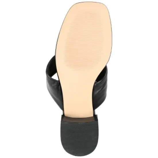 Journee Signature Womens Genuine Leather Francine Slip On Stacked Heel Sandals image {4}