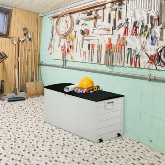 DSVIMOY 75gal Lockable Outdoor Garden Plastic Storage Deck Box for Tools Cushions Toys image {3}