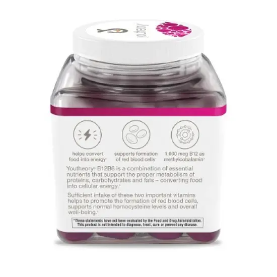Youtheory B12B6 - Vegan Vitamin B6 & Vitamin B12 - Offers Brain Health, Energy & Immunity Support* - Dairy, Soy & Gluten Free - 60 Gummies image {2}