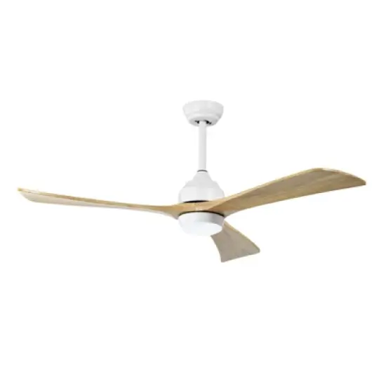 52" Modern Industrial Wooden Ceiling Fan with Light Kit & Remote Control &ndash; Reversible Blades for Year-Round Comfort, Adjustable Height, White/Wood image {1}