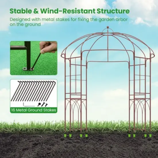 Tangkula 7&rsquo; x 8.4&rsquo; Birdcage Shape Garden Arbor Heavy Duty Metal Garden Gazebo Pergola w/ Trellis Plant Stand Rack for for Climbing Plants image {7}