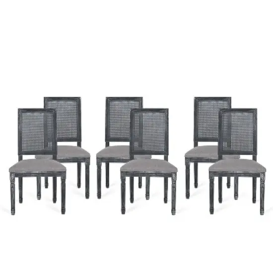 Christopher Knight Home  Brownell French Country Wood and Cane Upholstered Dining Chairs (Set of 6) image {13}