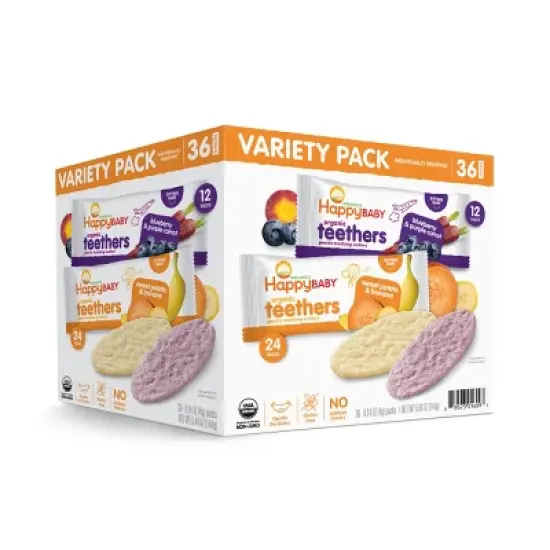 HappyBaby Organic Teether Variety Pack Baby Snacks - 5.04oz/36ct image {3}