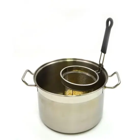 SAMMART Stainless Steel Mesh Noodle Strainer basket with Black Silicone Handle - Pasta Sieve Colander image {2}