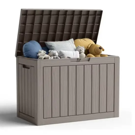 INFURNIC Deck Boxes, 45 GAL Outside Storage Box Container with Handle for Storage Garden Tools, Pool Supplies, Brown, 30.75"*17.1"*21.85" image {5}