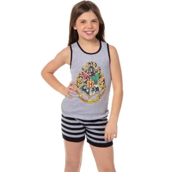 Harry Potter Girls' Hogwarts House Crest Sleep Pajama Set Tank Top Shorts Grey image {4}