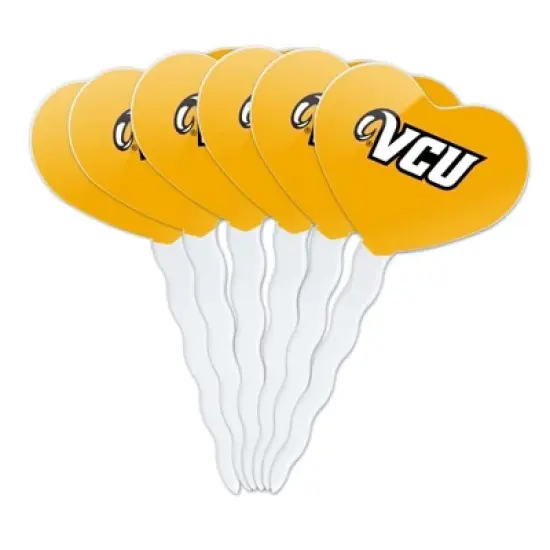 NCAA Virginia Commonwealth University Rams Logo Heart Love Cupcake Picks Toppers Decoration Set of 6 image {7}