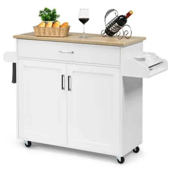 Costway Rolling Kitchen Island Cart Storage Cabinet w/ Towel & Spice Rack White\Black\Cherry\Gray image {13}