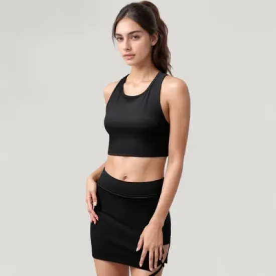 Anna-Kaci Active Women's High Neck Ribbed Sports Bra with Longline Fit and Wide Strap Support for Low to Medium Impact Workouts image {3}