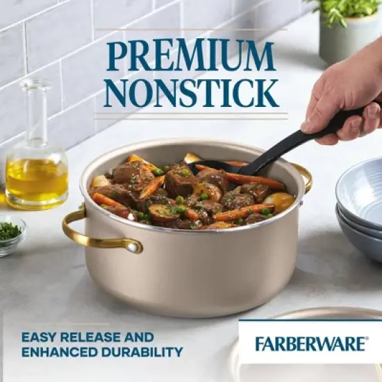 Farberware Radiant 5.5qt Nonstick Dutch Oven with Lid Champagne: Aluminum, Dishwasher-Safe, Round, 5.5qt Capacity image {5}