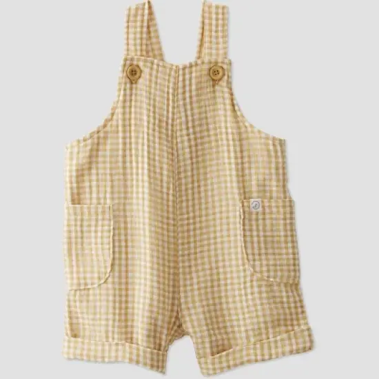 little Planet By Carter's Baby Ochre Gingham Gauze Shortalls Bodysuit - Yellow image {3}