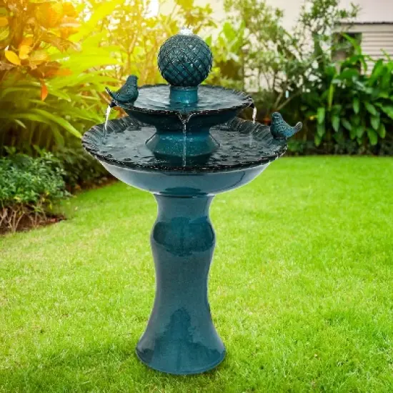 Sunnydaze 27"H Electric Ceramic 2-Tier Resting Birds Outdoor Water Fountain image {1}