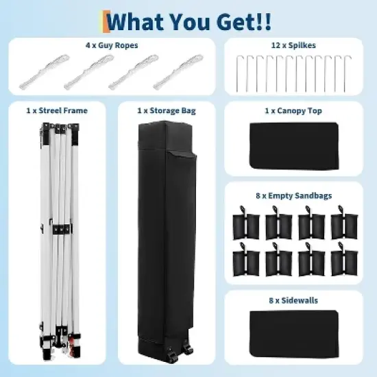 10x30 FT Heavy Duty Canopy Tent with 8 Removable Sidewalls, Portable Roller Bag, 3 Height Settings, 8 Weight Bags, 8 Stakes & 6 Guy Ropes image {5}