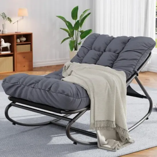 Rocking Papasan Chairs, Outdoor Lounge Chairs with Comfy Cushions, Sturdy Metal Frame, Reading Chairs for Adults image {8}