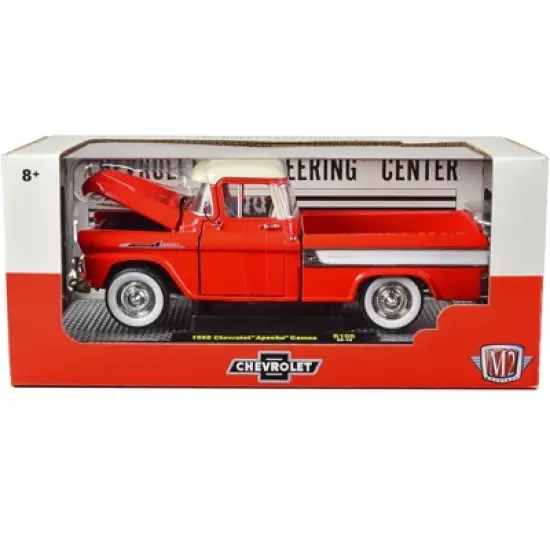 1958 Chevrolet Apache Cameo Truck Cardinal Red with Wimbledon White Top Ltd Ed to 6550 pcs 1/24 Diecast Model Car by M2 Machines image {2}