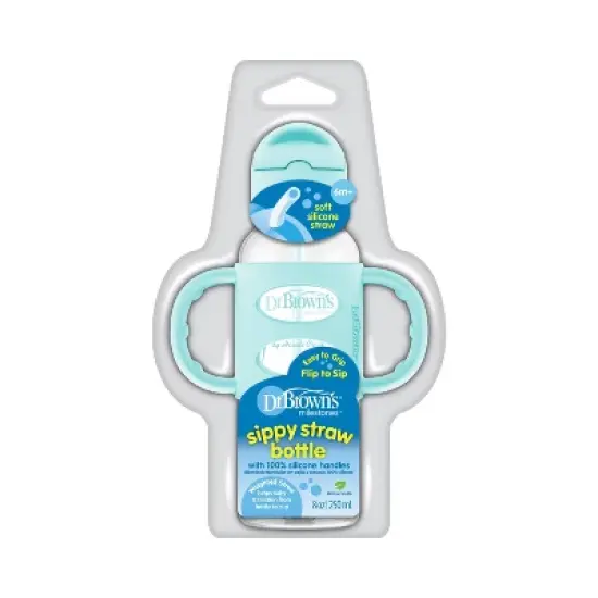 Dr. Brown's 8oz Milestones Narrow Sippy Straw Bottle with Silicone Handles - 6m+ - Green image {2}