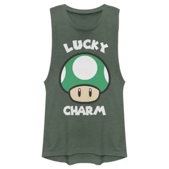 Junior's Nintendo Super Mario St. Patrick's Day Extra Life Mushroom Lucky Charm Festival Muscle Tee image {3}