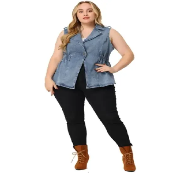 Agnes Orinda Women's Plus Size Outfits Fashion Sleeveless Elastic Waist Button Denim Vests image {2}