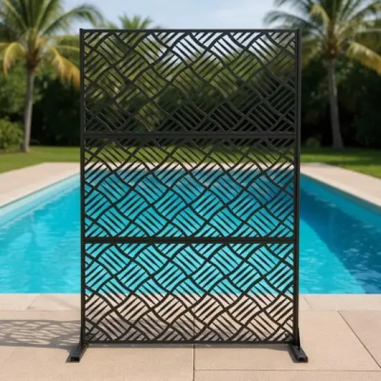72" H&times;47" W Metal Privacy Screen with Stable Base, Freestanding Decorative Patio Screen for Hanging Plants image {12}