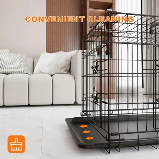 Foldable Metal Dog Enclosure with Divider and Leak-Proof Tray, Dual-Door Wire Cage for Indoor, Outdoor, and Travel Use image {4}