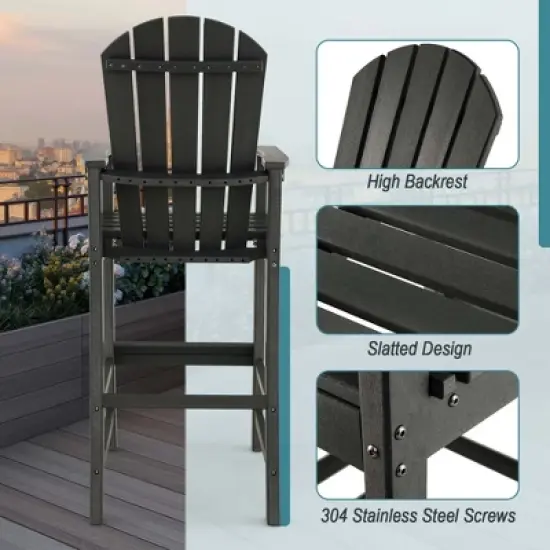 Costway Outdoor HDPE Bar Height Stool Patio Tall Chair Armrest Footrest All Weather image {7}