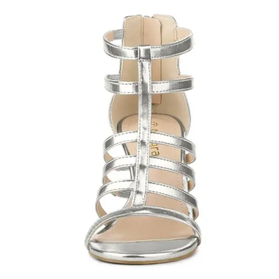 Allegra K Women's Cage Strappy Gladiators Chunky Heels Sandals image {2}