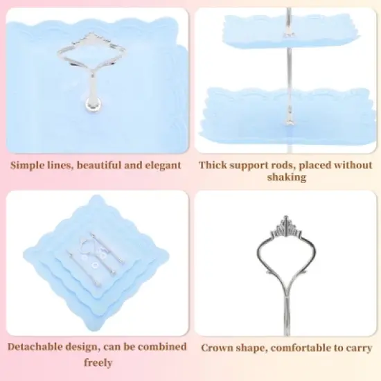 Unique Bargains 3 Tier Dessert Cupcake Stand Square with Tiered Serving Tray for Donuts Fruits Blue Silver Tone image {2}