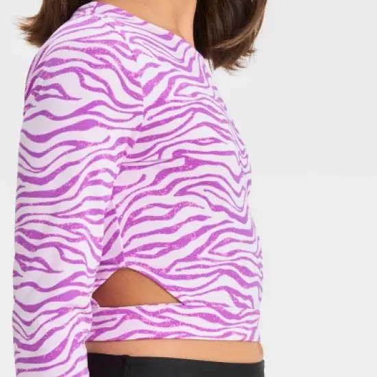 Girls' Zebra Printed Rash Guard Swim Top - art class&trade; Purple image {1}
