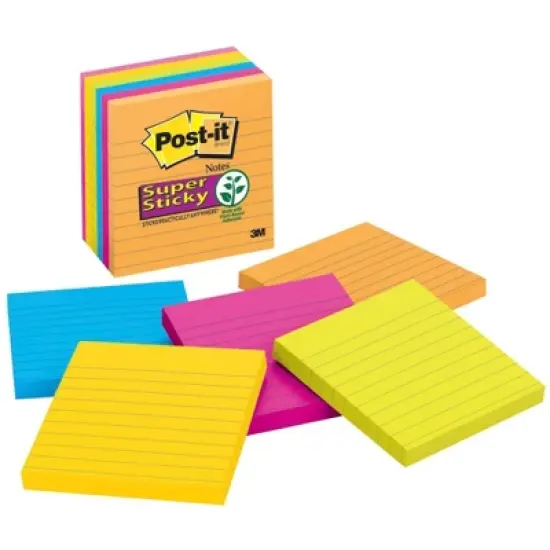 Post-it Super Sticky Lined Notes, 4 x 4 Inches, Energy Boost Colors, Pack of 6 image {5}