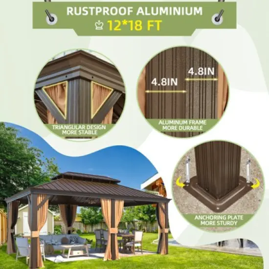 EROMMY 18 Ft. W X 12 Ft. D Aluminum Patio Gazebo image {5}