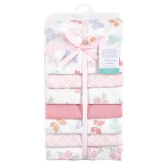 Hudson Baby Infant Girl Cotton Flannel Receiving Blankets Bundle, Pastel Butterfly, One Size image {1}