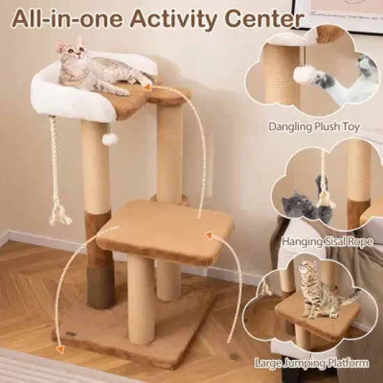Costway 44" Cat Tree for Indoor with Plush Padded Perch Scratching Posts Jumping Platform image {8}