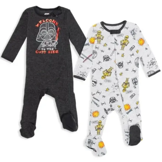 Star Wars Chewbacca R2- D2 Darth Vader Stormtrooper Baby 2 Pack Zip Up Long Sleeve Sleep N' Play Coveralls Newborn to Infant image {10}